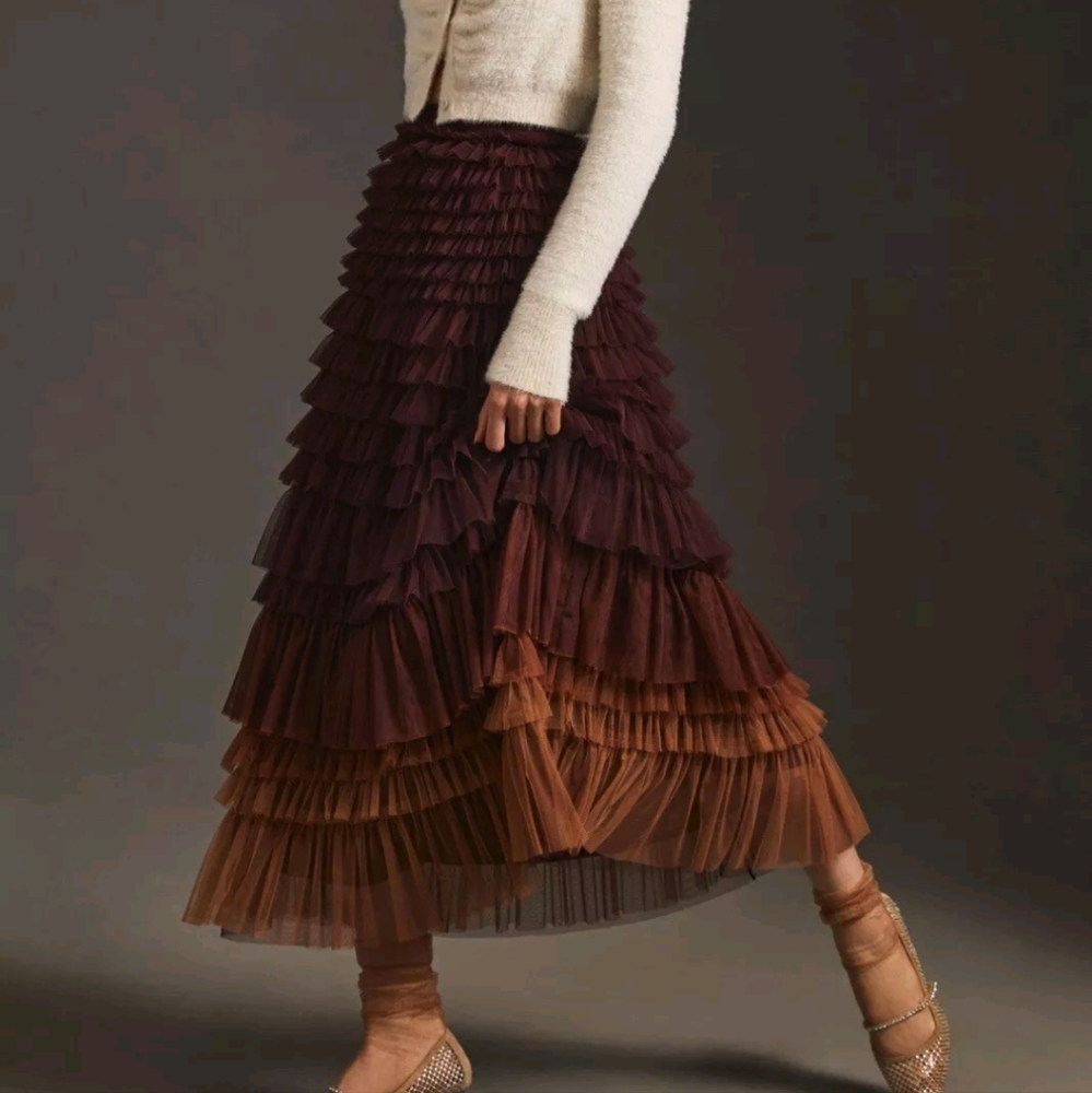 Anthropologie A-Line Skirt in Brown and Tan